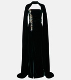 Costarellos Brisha caped embellished velvet gown