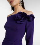 Safiyaa Jay floral-appliqué crêpe midi dress