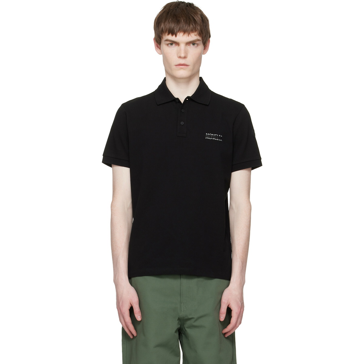 Moncler Black Logo Cotton Piquet Polo