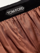 TOM FORD - Velvet-Trimmed Stretch-Silk Satin Boxer Briefs - Brown