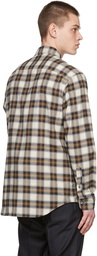 Brioni Off-White & Tan Check Regular Shirt