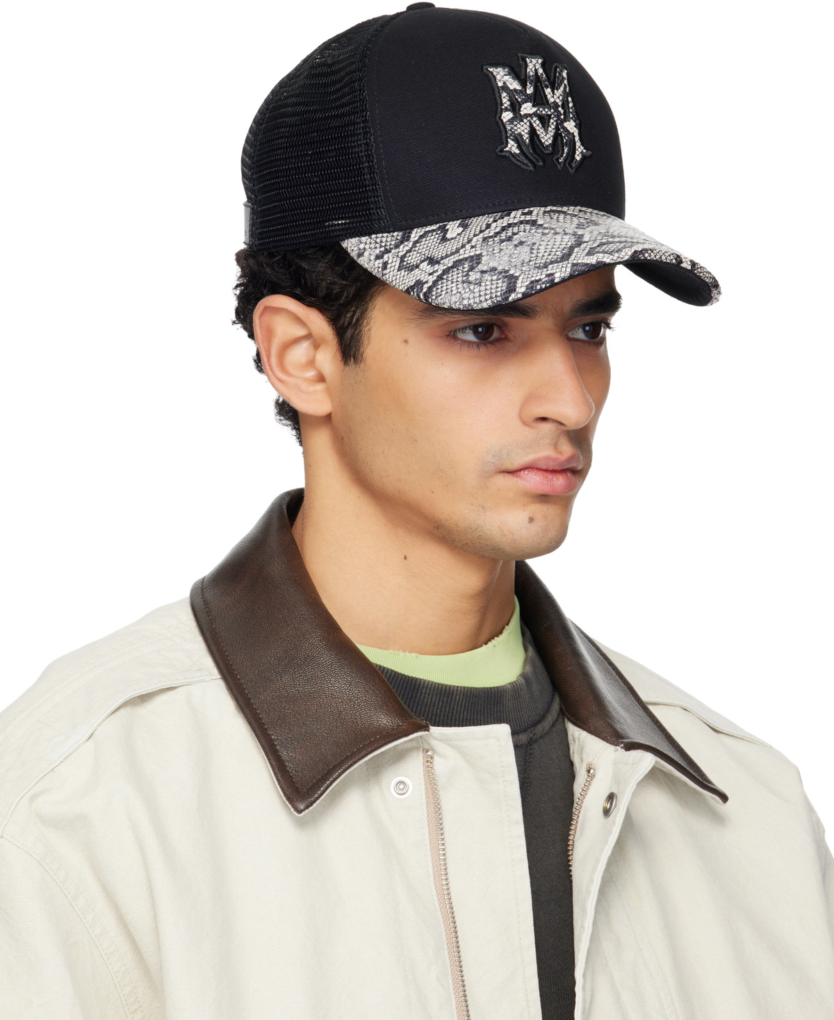 AMIRI Black MA Snake Trucker Cap