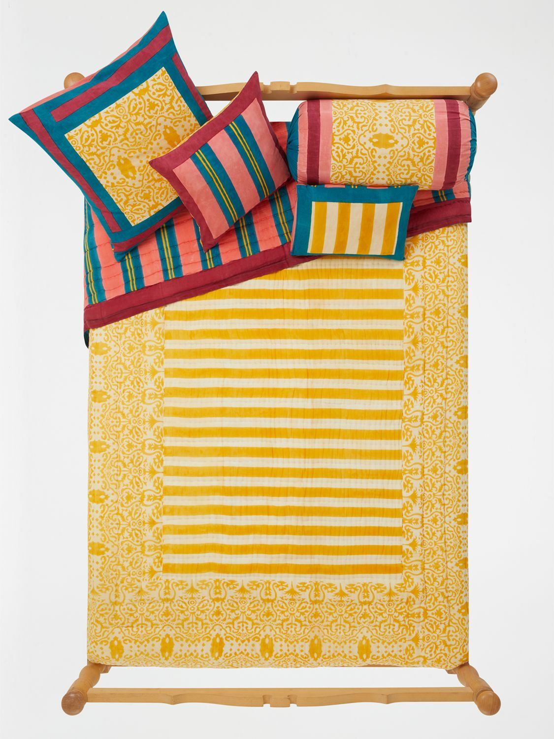 LISA CORTI Gold Damask Design Quilted Bedspread