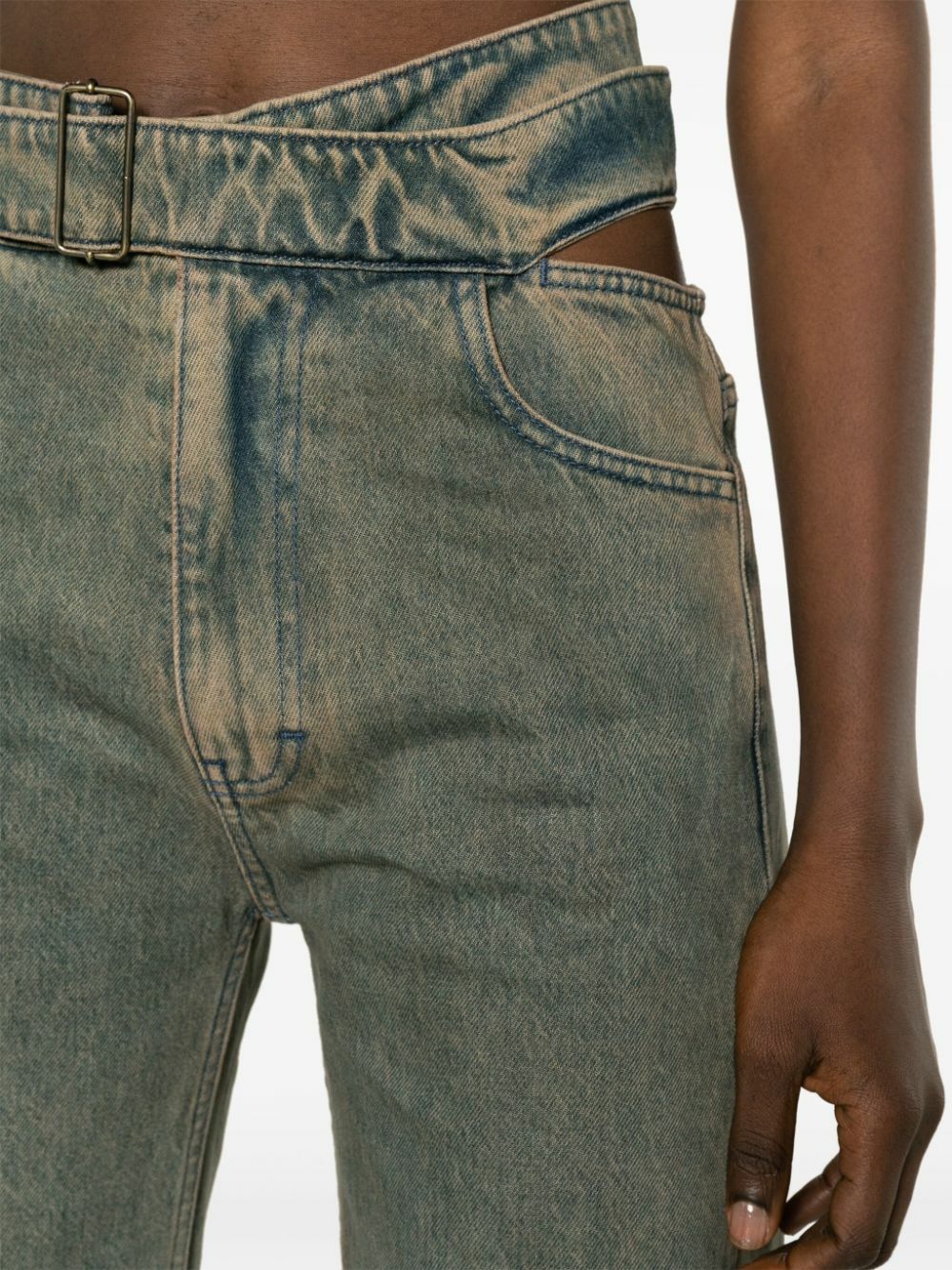 Jade Cropper Grey Cut-Out Straight-Leg Jeans
