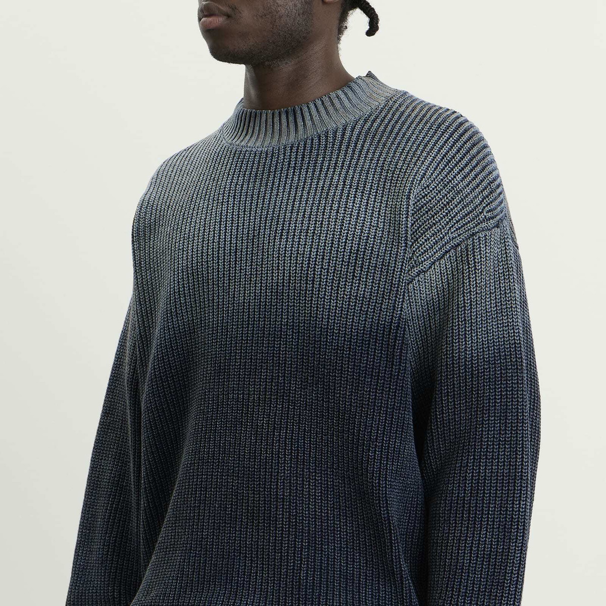 Bound Men's Spray Wash Cropped Knit Jumper in Midnight Blue