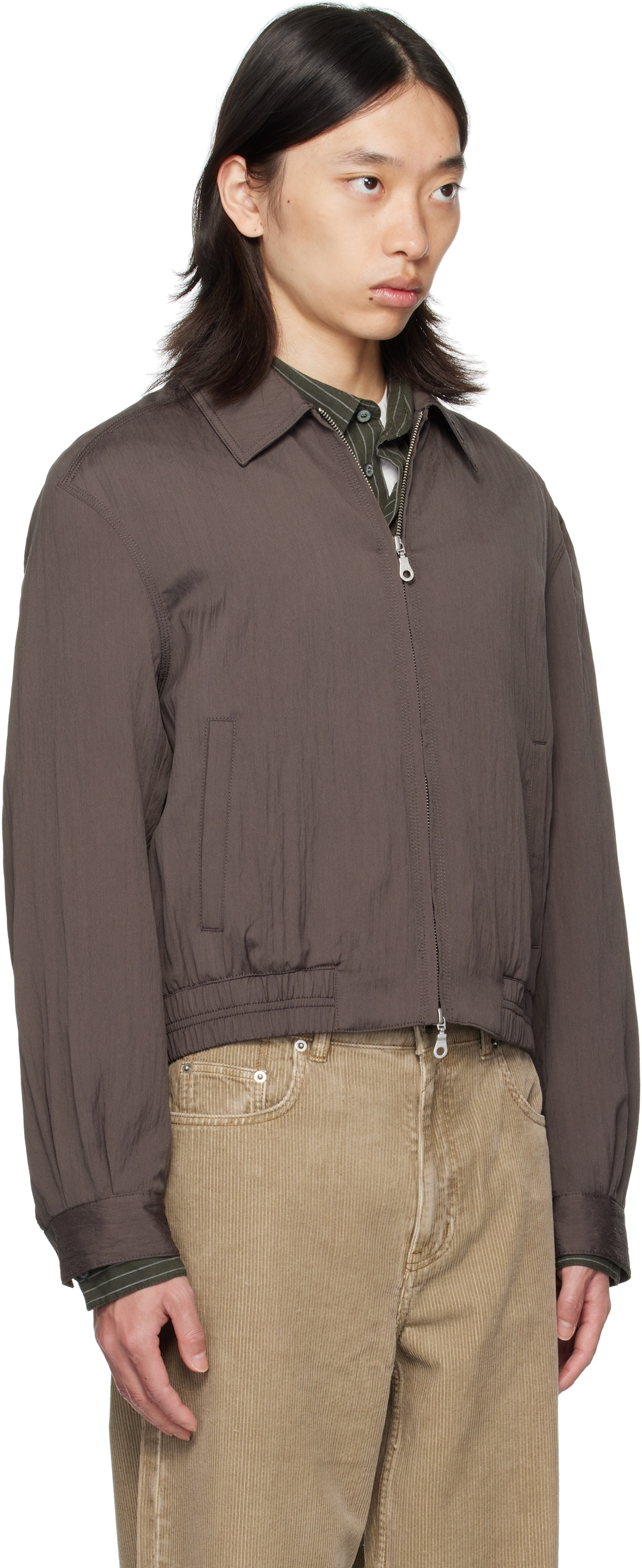 COOR Brown Wrinkle Reglan Wool Blouson Jacket