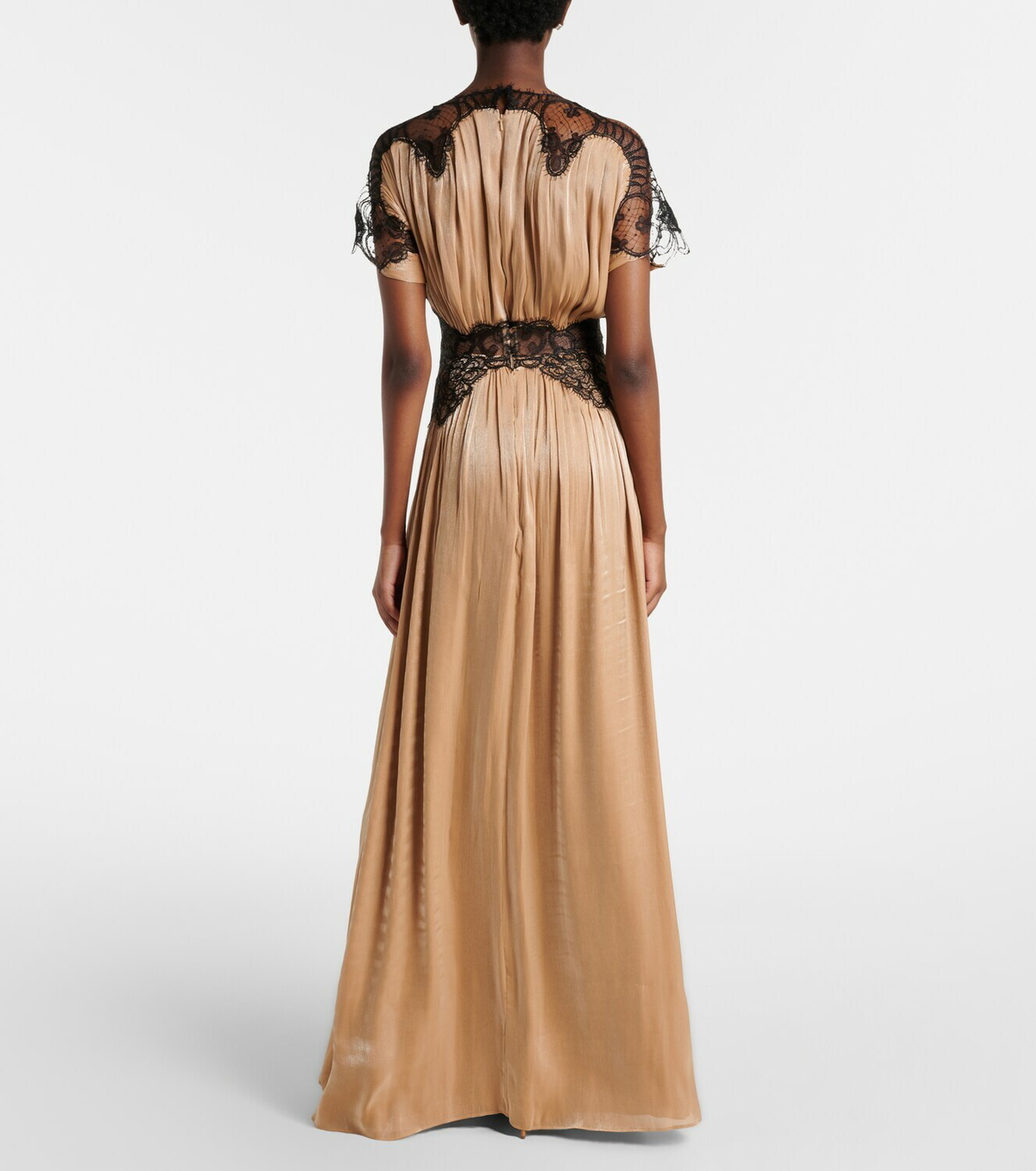Costarellos Lace-trimmed Lurex georgette gown