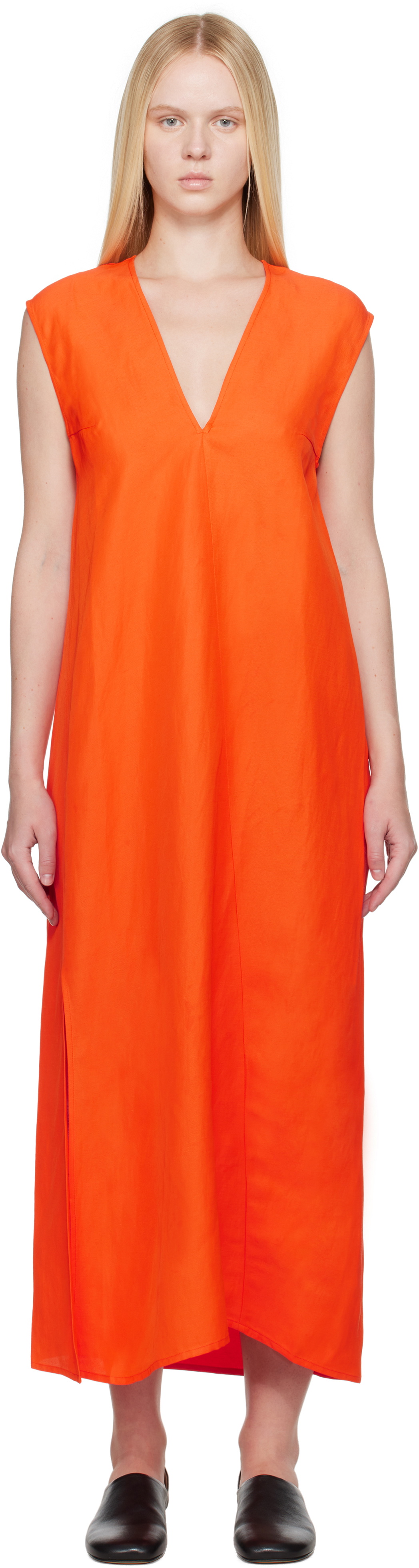 Studio Nicholson Orange Lise Linen Midi Dress