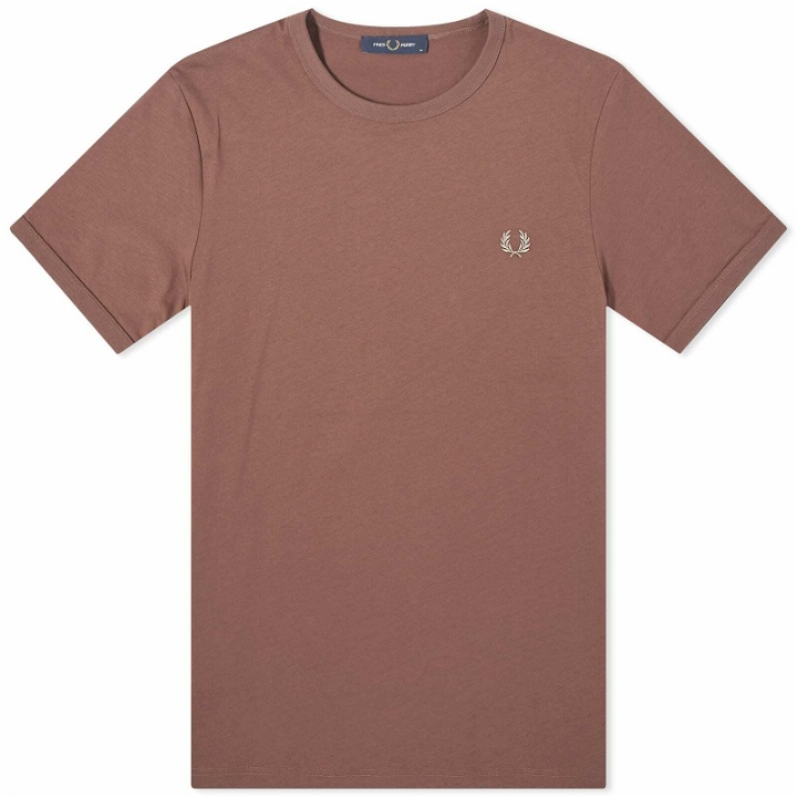 Photo: Fred Perry Men's Ringer T-Shirt in Brick/Warm Grey
