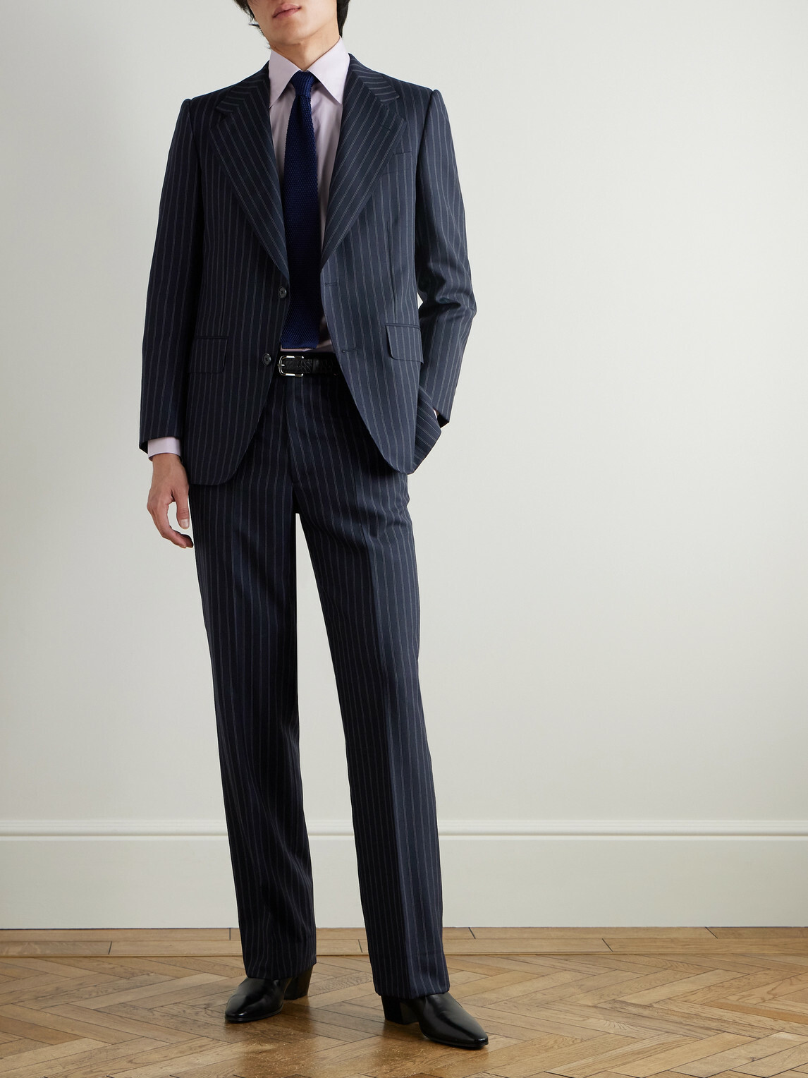 Husbands - Straight-Leg Pinstriped Wool Suit Trousers - Blue