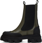 GANNI Green Leather Chelsea Boots