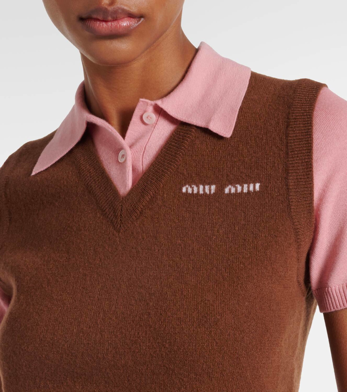 Miu Miu Layered wool and cashmere polo shirt Miu Miu