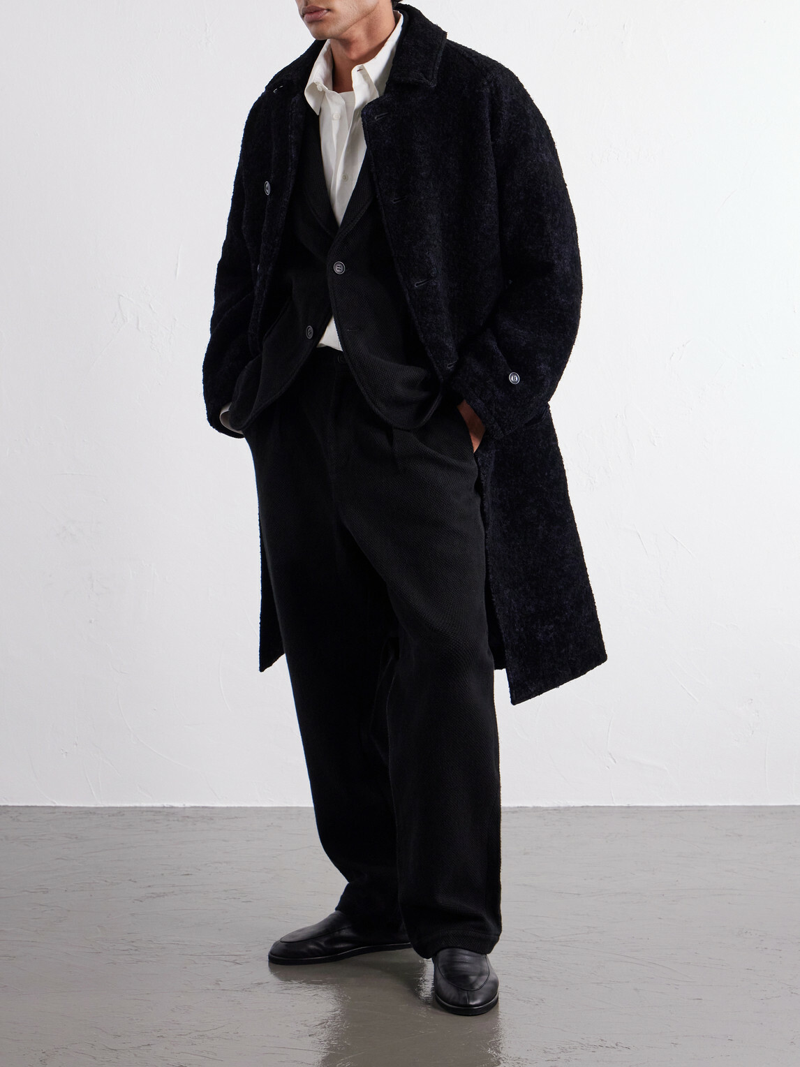 Blue Blue Japan - Balmacaan Flocked Wool-Blend Loop-Yarn Coat - Blue