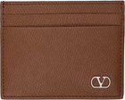 Valentino Garavani Tan VLogo Signature Grainy Calfskin Card Holder
