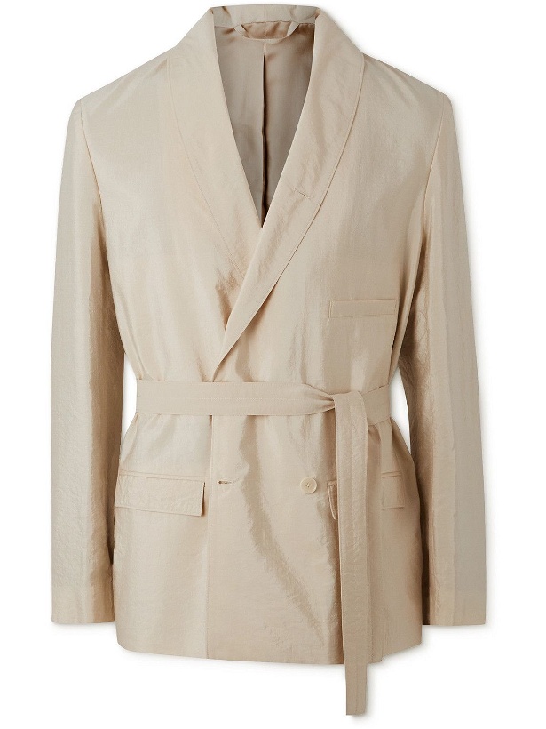 Photo: Lemaire - Shawl-Collar Belted Double Breasted Crinkled Silk-Blend Blazer - Neutrals