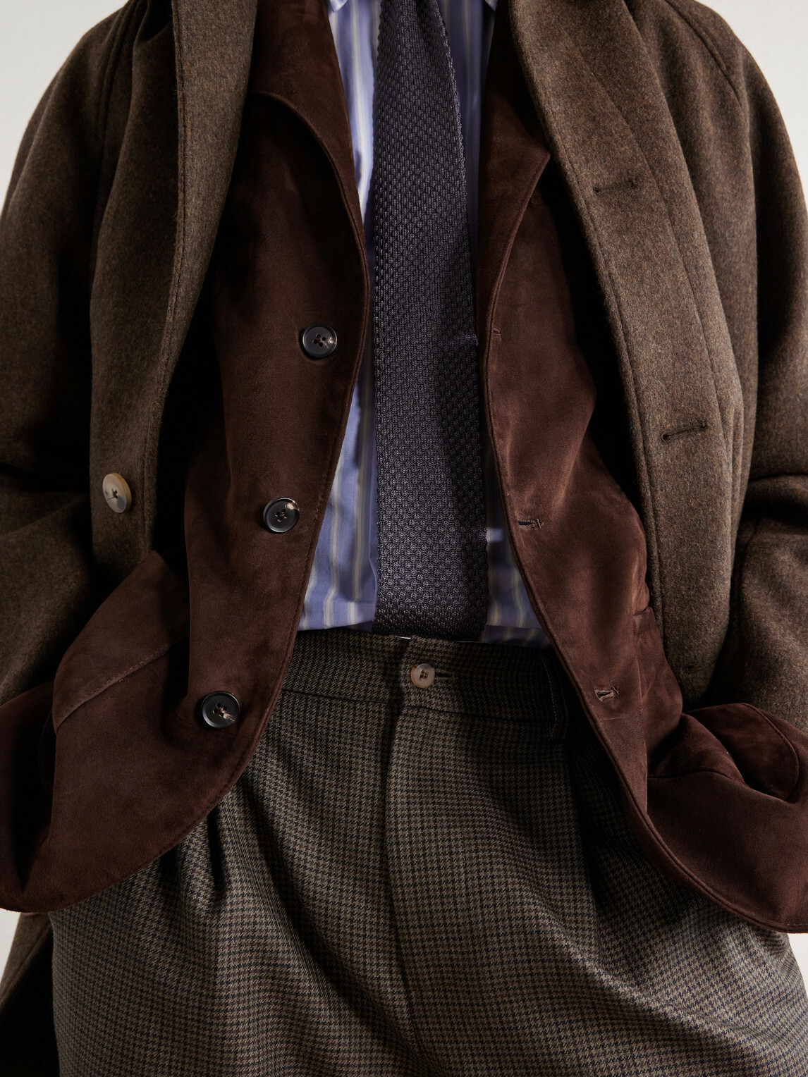 De Bonne Facture - Straight-Leg Pleated Puppytooth Wool-Flannel Trousers - Green