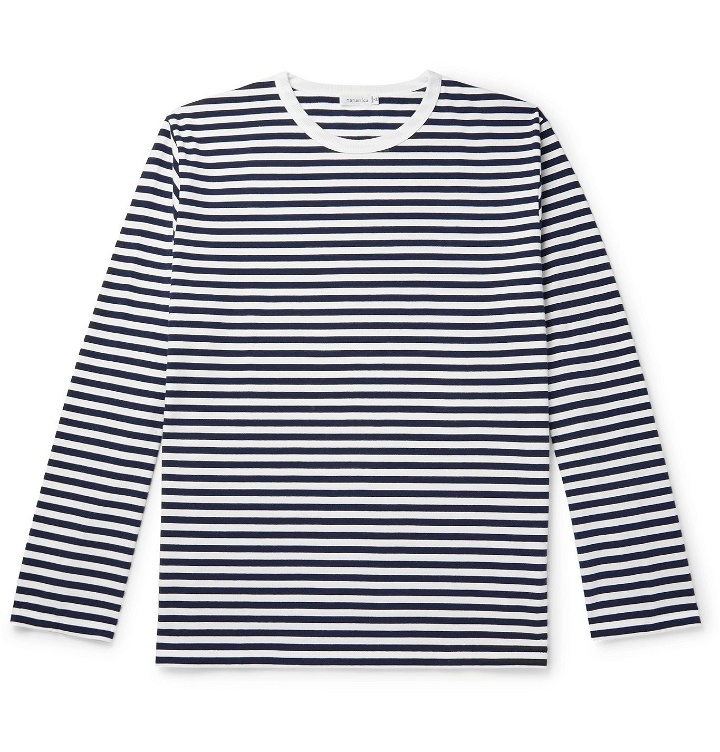 Photo: nanamica - Striped COOLMAX Cotton-Blend Jersey T-Shirt - Blue