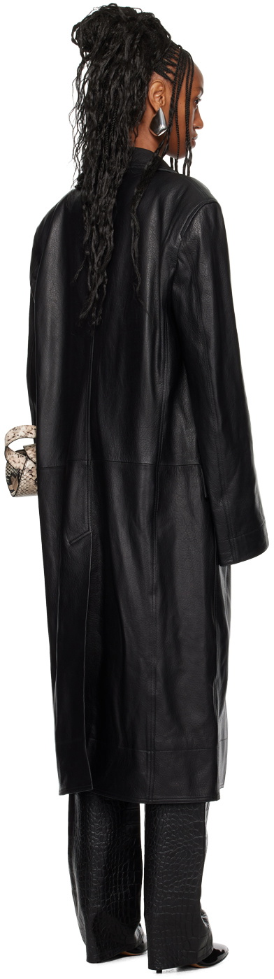 LU'U DAN Black Oversized Tailored Leather Coat