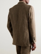 Rubinacci - Unstructured Double-Breasted Linen Suit Jacket - Brown