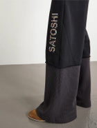 Satoshi Nakamoto - Wide-Leg Logo-Embellished Cotton-Jersey and Waffle-Knit Sweatpants - Black
