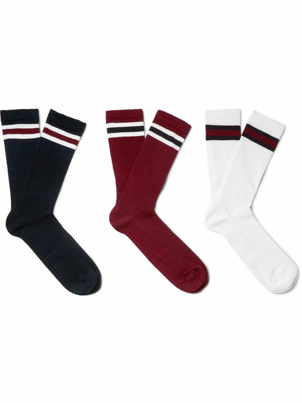 Photo: SCHIESSER - Three-Pack Bjorn Striped Cotton-Blend Socks - Multi