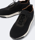 Santoni Leather-trimmed knitted sneakers