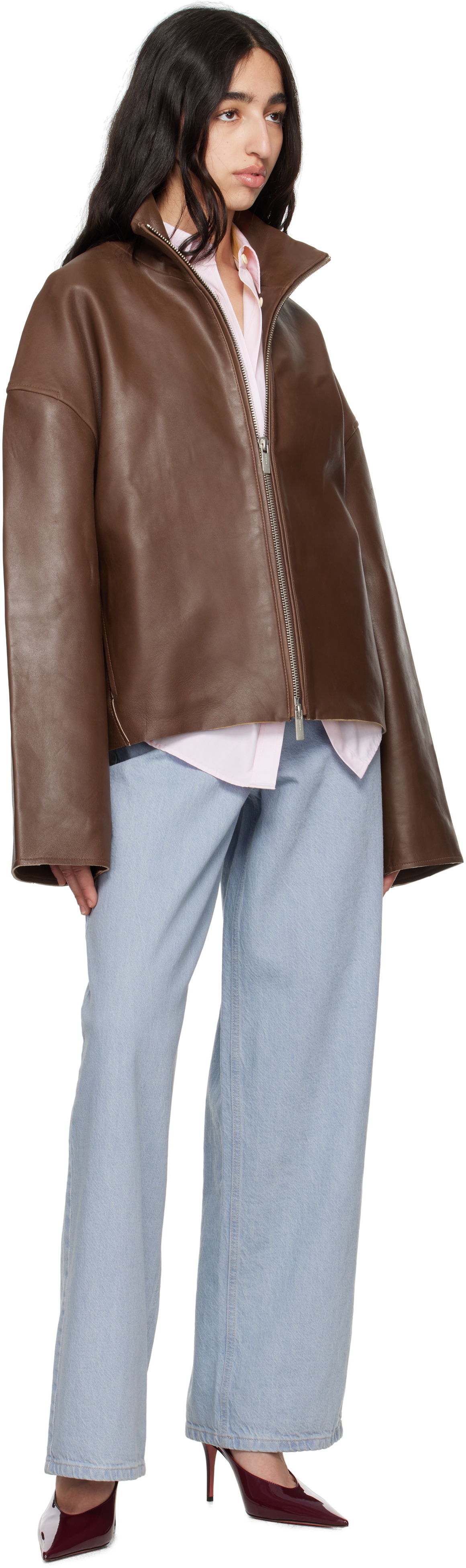 REMAIN Birger Christensen Brown Bonded Leather Jacket