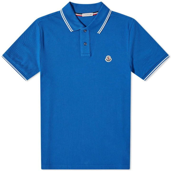 Photo: Moncler Men's Classic Logo Polo Shirt in Mid Blue