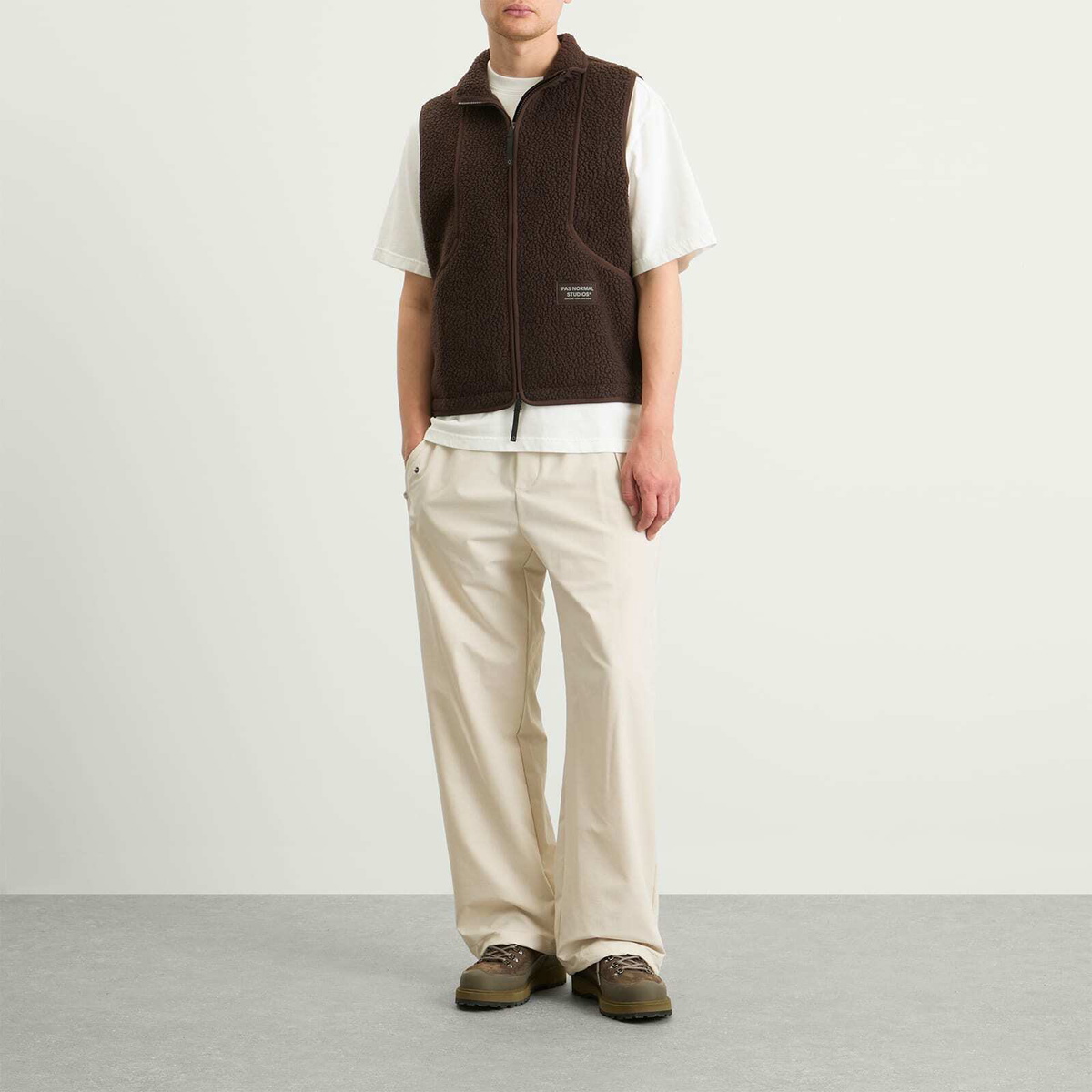 Pas Normal Studios Men's Off-Race Pile Fleece Vest in Light Brown