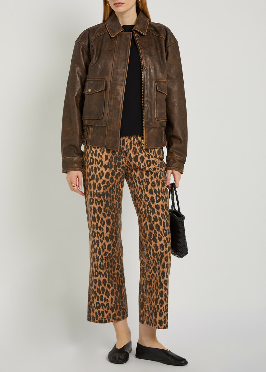 Reformation Daphne Panelled Leather Jacket Dark Brown