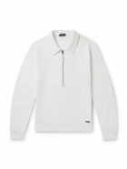 TOM FORD - Leather-Trimmed Cotton and Cashmere-Blend Jersey Half-Zip Sweatshirt - White