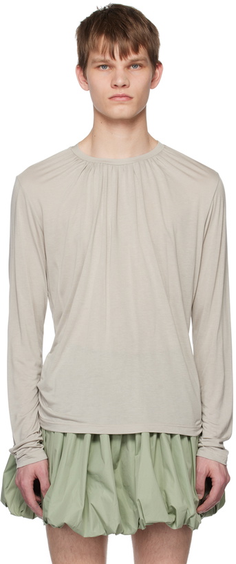 Photo: AARON ESH Taupe Gathered Long Sleeve T-Shirt