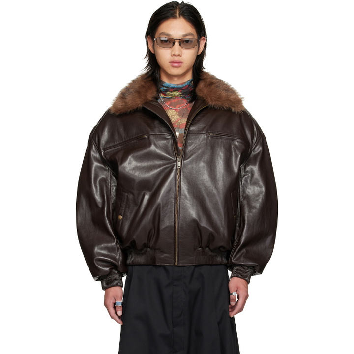 Photo: LU'U DAN Brown Faux-Leather Cargo Flight Jacket