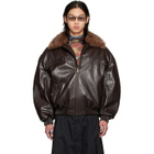 LU'U DAN Brown Faux-Leather Cargo Flight Jacket
