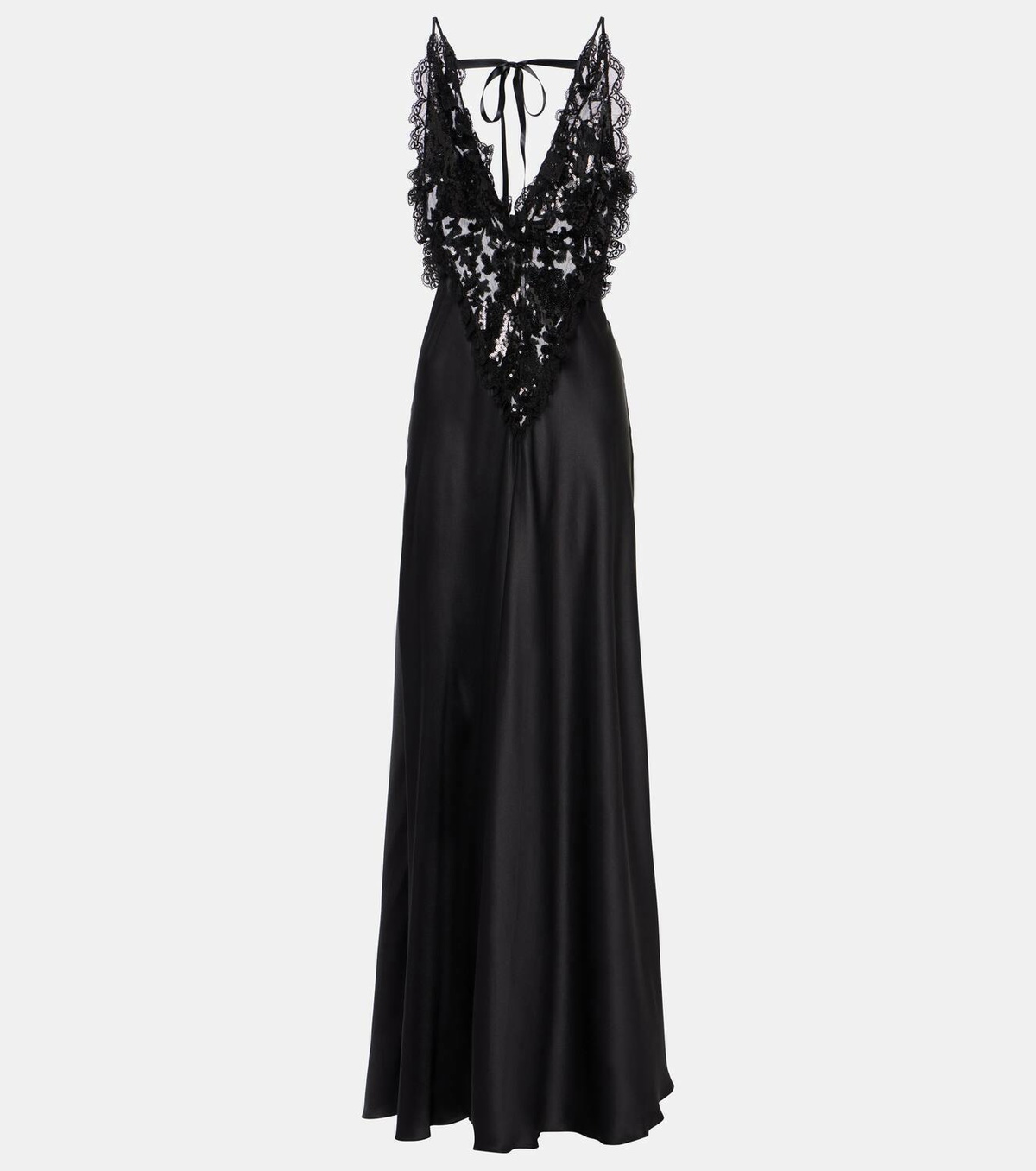 Rodarte Sequined lace-trimmed satin gown
