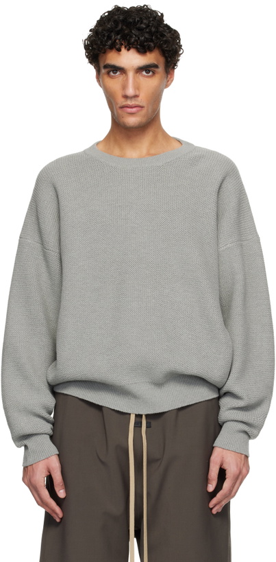 Photo: Fear of God Gray Wool Rib Crewneck Sweater