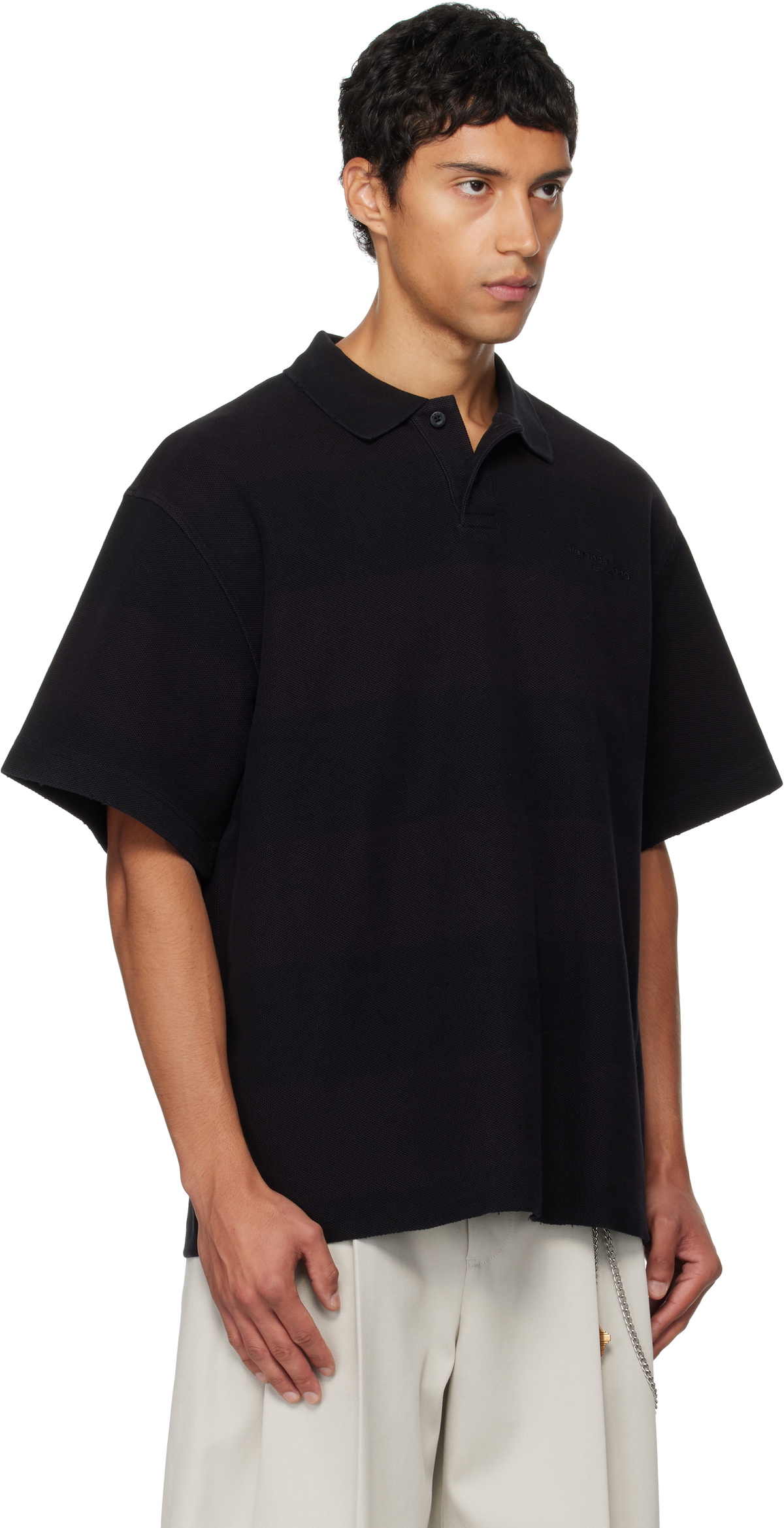 Alexander Wang Black Rib Short Sleeve Polo