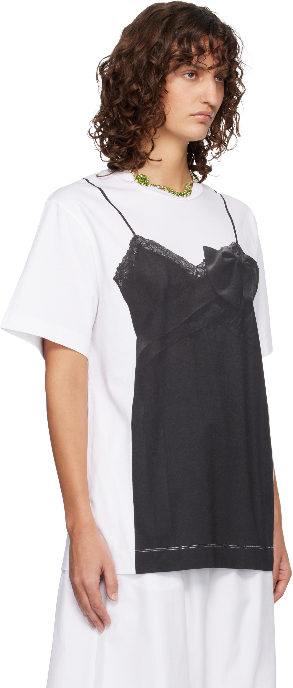 Simone Rocha White & Black Bow Sash Slip Dress Trompe L'Oeil T-shirt