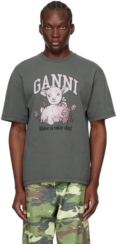 Photo: GANNI Gray Relaxed Lamb T-Shirt