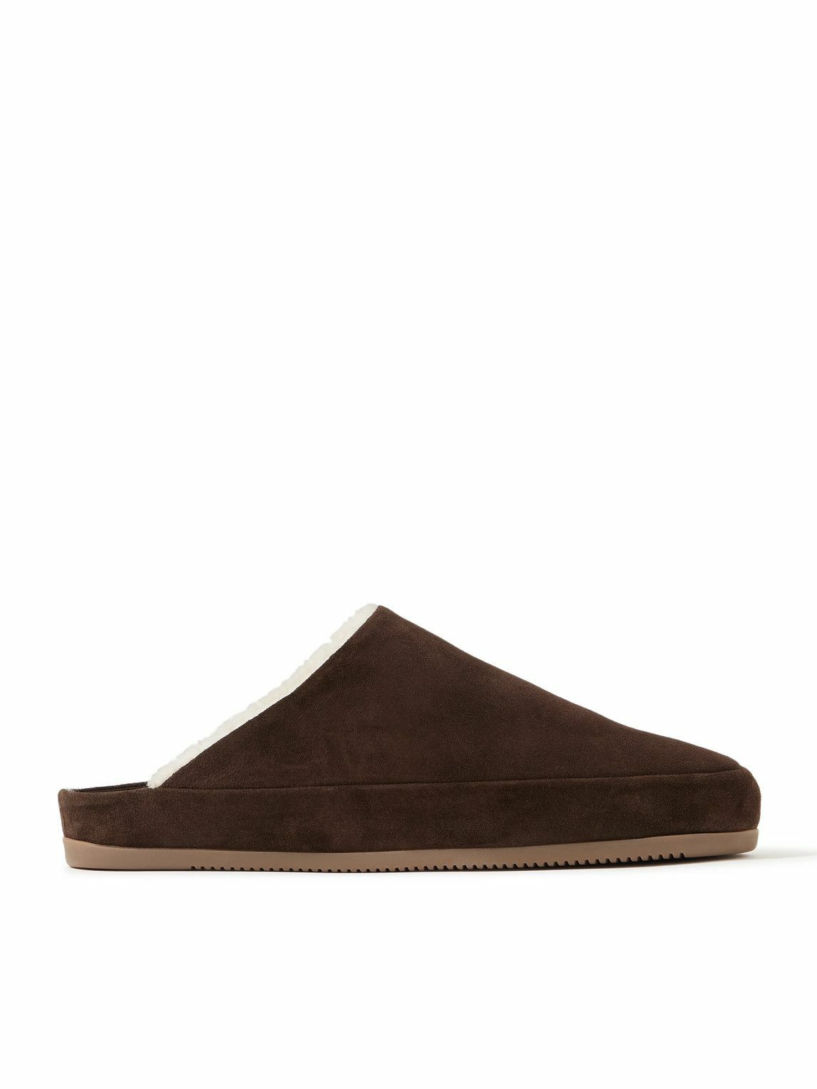 Mulo - Shearling-Lined Suede Slippers - Brown