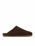 Mulo - Shearling-Lined Suede Slippers - Brown