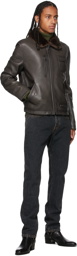 Yves Salomon Grey Leather Aviator Jacket