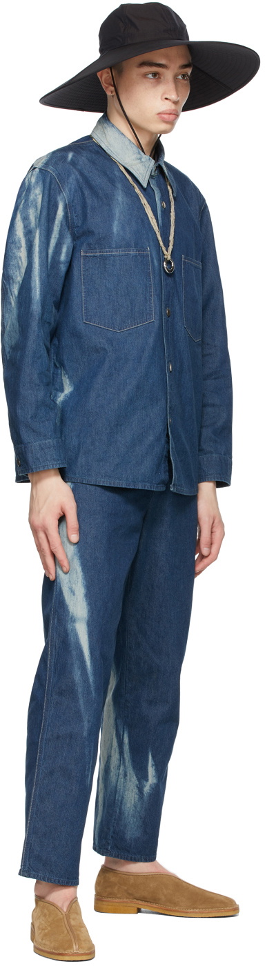 AURALEE Blue Denim Bleached Light Blouson Shirt Auralee