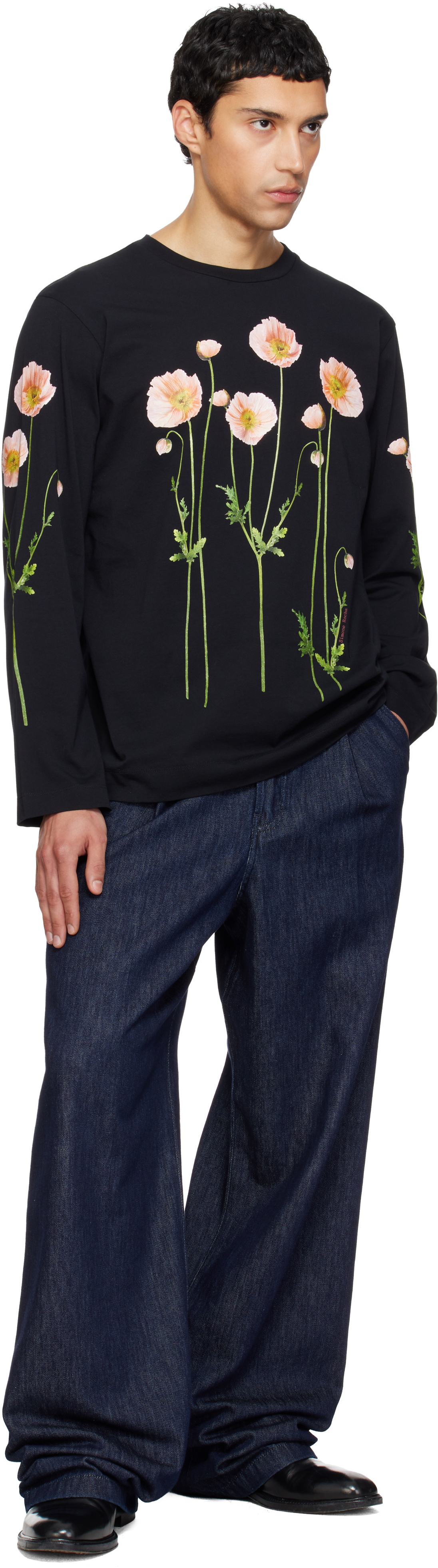 Simone Rocha Black Poppy Field Print Long Sleeve T-shirt