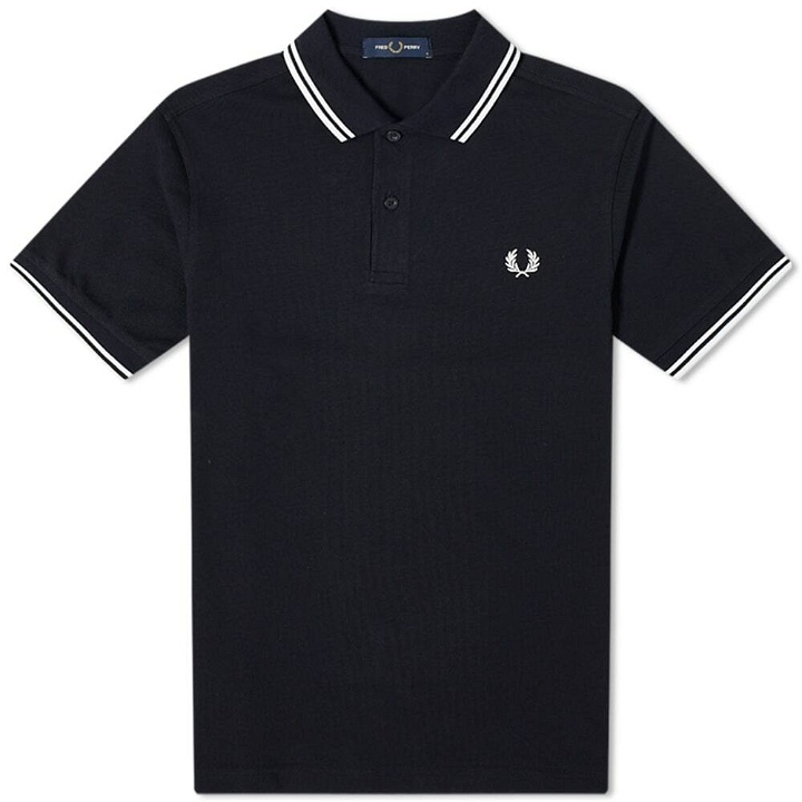 Photo: Fred Perry Authentic Men's Slim Fit Twin Tipped Polo Shirt in Navy/White