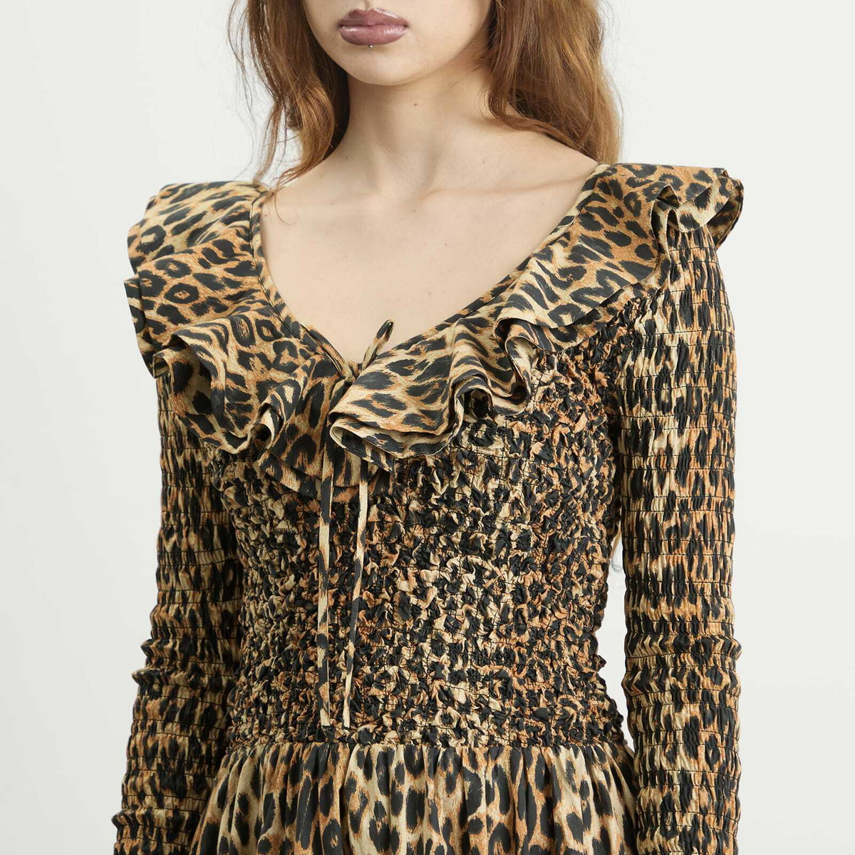 Damson Madder Women's Harper Shirred Midi Dress in Leopard