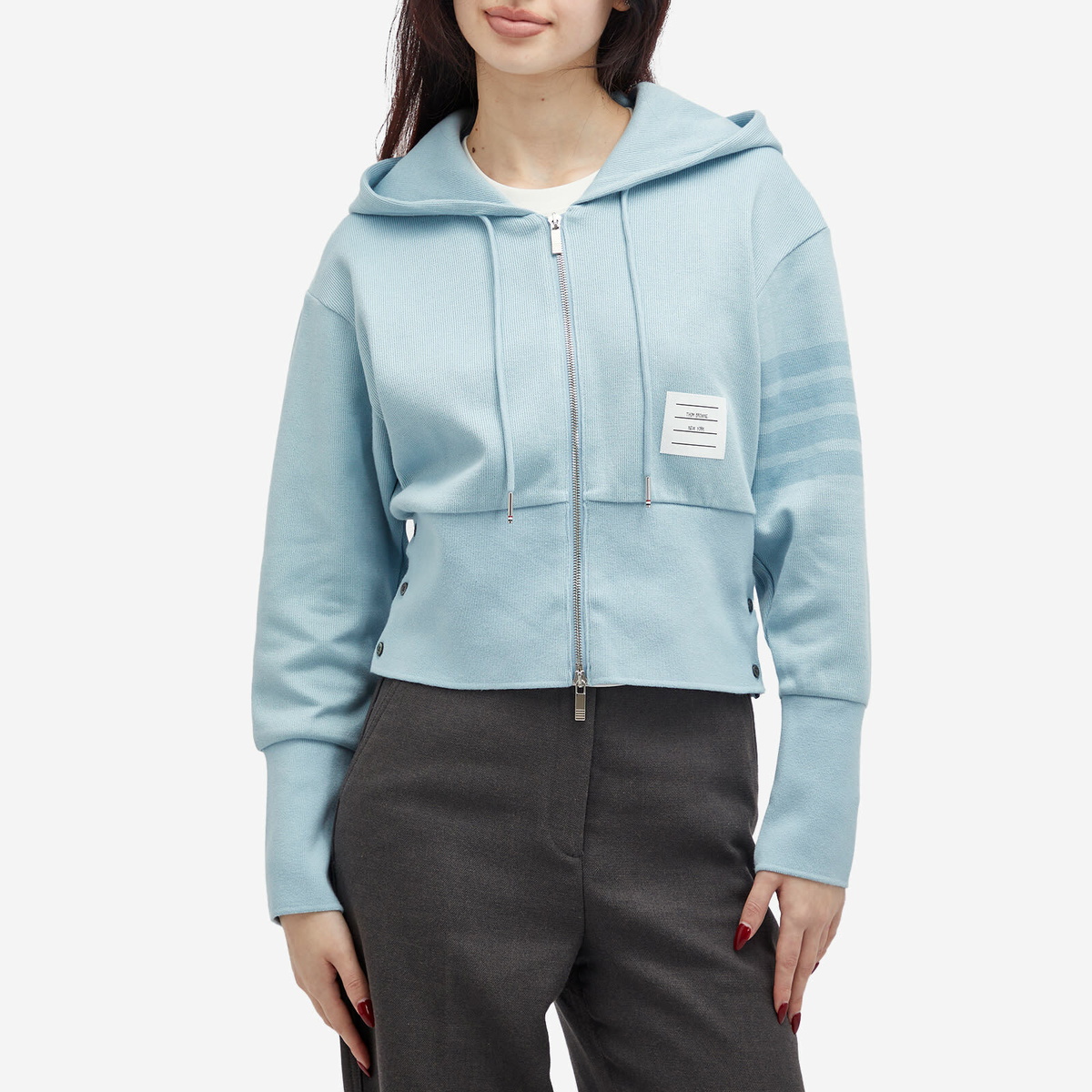 Thom Browne Women's Zip Up Hoodie in Light Blue Thom Browne