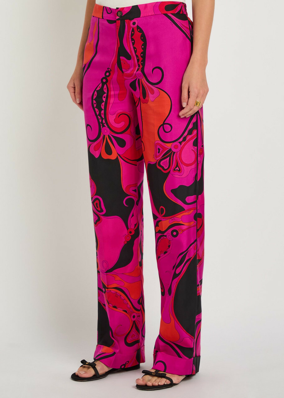 Pucci Printed Straight-leg Silk Trousers Pink