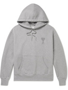 AMI PARIS - Logo-Embroidered Organic Cotton-Jersey Hoodie - Gray