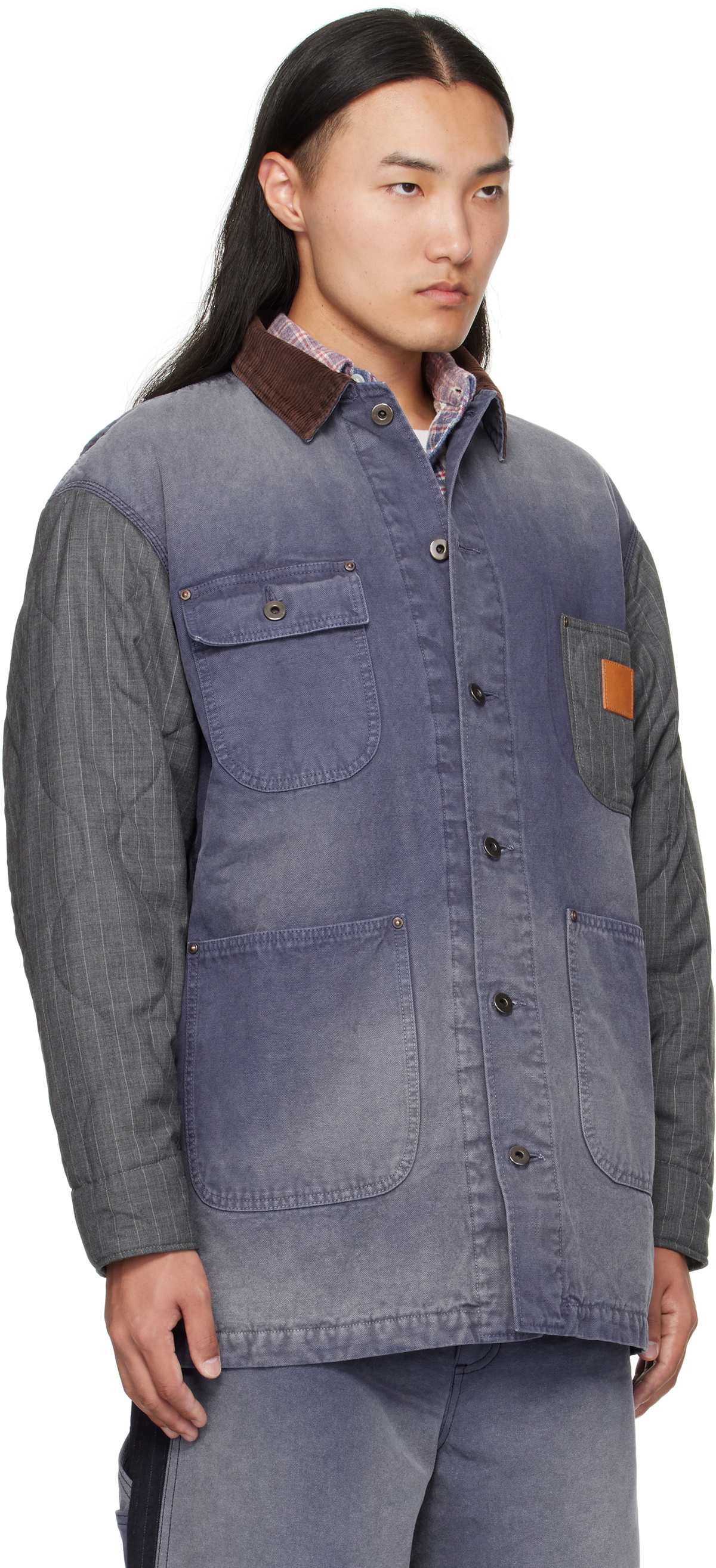 Khoki Blue Vintage-Effect Work Coat